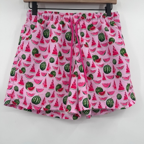 Happy Hour Swim Trunks Men Small Pink Watermelon Mesh Lined Shorts Elastic Waist - Picture 1 of 10